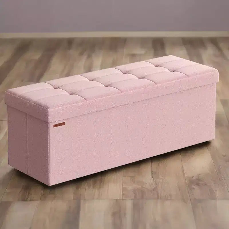 LEDREM 43 Pouf de rangement pliant, Banc de rangement, Banc de bout de lit, Coffre de rangement, Tabouret repose-pieds, Siège rembourré, Supporte jusqu'à 300 kg