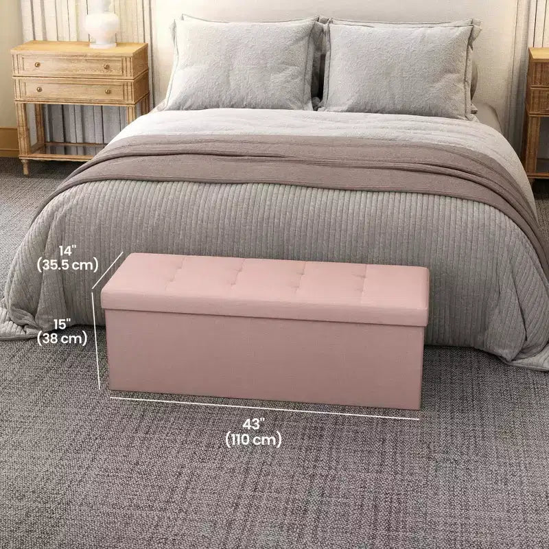 LEDREM 43 Pouf de rangement pliant, Banc de rangement, Banc de bout de lit, Coffre de rangement, Tabouret repose-pieds, Siège rembourré, Supporte jusqu'à 300 kg