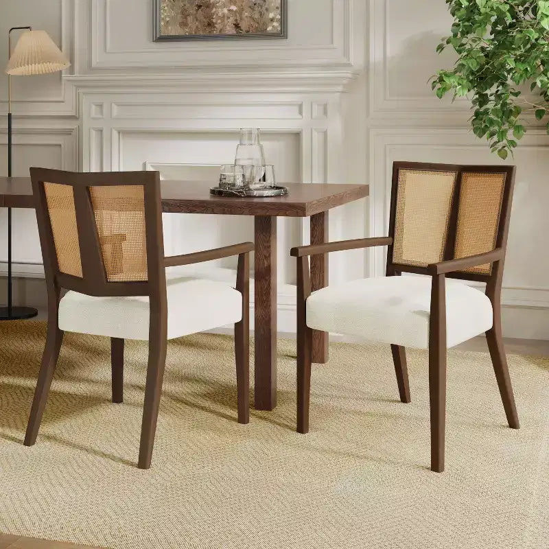 Chaises de salle à manger capitonnées en bois d'hévéa Hana de Christopher Knight Home avec sangles en rotin (lot de 2)