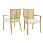 Christopher Knight Home Hana Rubberwood Upholstered Dining Arm Chairs with Cane Webbing(Set of 2)