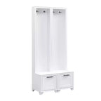 31''L Arbre d'entrée 3-en-1 Porte-manteau Banc de Vestibule Meuble à Chaussures d'entrée avec Crochets, Banc Assise et Tiroirs de Rangement, Lot de 2, Noir/Blanc-ModernLuxe