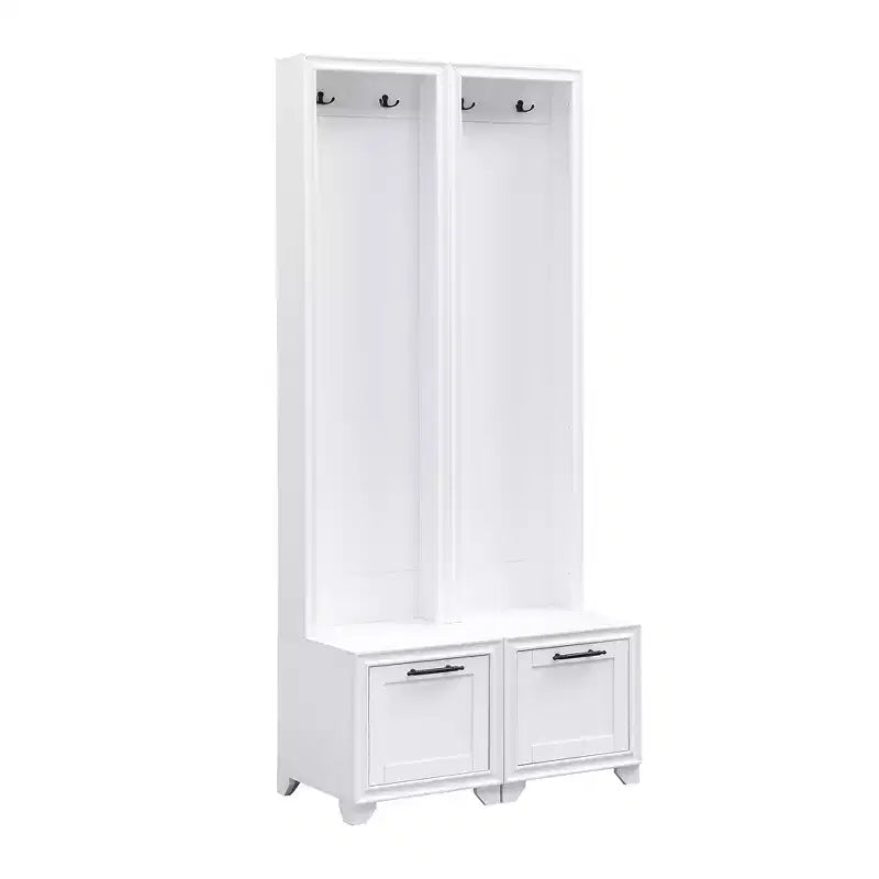 31''L Arbre d'entrée 3-en-1 Porte-manteau Banc de Vestibule Meuble à Chaussures d'entrée avec Crochets, Banc Assise et Tiroirs de Rangement, Lot de 2, Noir/Blanc-ModernLuxe