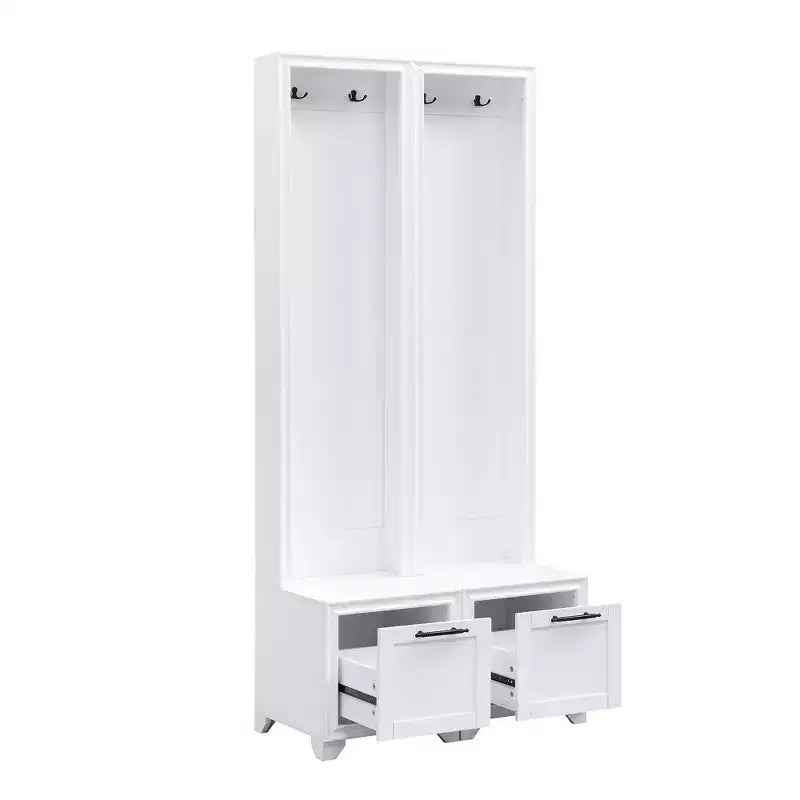 31''L Arbre d'entrée 3-en-1 Porte-manteau Banc de Vestibule Meuble à Chaussures d'entrée avec Crochets, Banc Assise et Tiroirs de Rangement, Lot de 2, Noir/Blanc-ModernLuxe