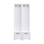 31''L Arbre d'entrée 3-en-1 Porte-manteau Banc de Vestibule Meuble à Chaussures d'entrée avec Crochets, Banc Assise et Tiroirs de Rangement, Lot de 2, Noir/Blanc-ModernLuxe