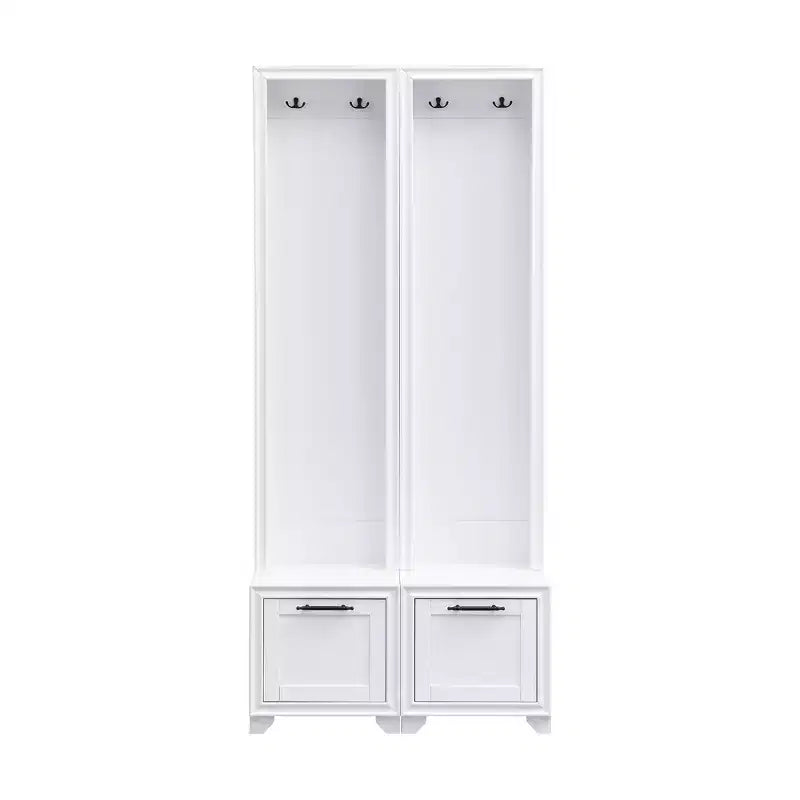 31''L Arbre d'entrée 3-en-1 Porte-manteau Banc de Vestibule Meuble à Chaussures d'entrée avec Crochets, Banc Assise et Tiroirs de Rangement, Lot de 2, Noir/Blanc-ModernLuxe