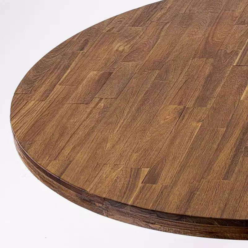 Table de salle à manger ronde HomeStock sur pied, finition noyer antique