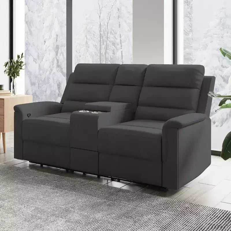 Canapé inclinable Mjkone à deux places avec espace de rangement et porte-gobelets Canapé inclinable en tissu technique avec dossier et repose-pieds réglables