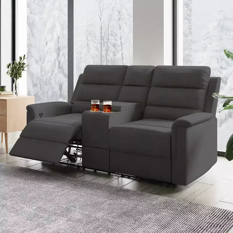 Canapé inclinable Mjkone à deux places avec espace de rangement et porte-gobelets Canapé inclinable en tissu technique avec dossier et repose-pieds réglables