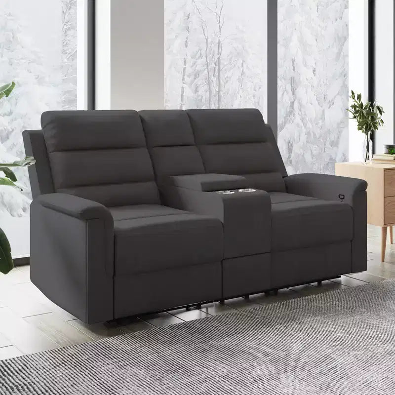 Canapé inclinable Mjkone à deux places avec espace de rangement et porte-gobelets Canapé inclinable en tissu technique avec dossier et repose-pieds réglables
