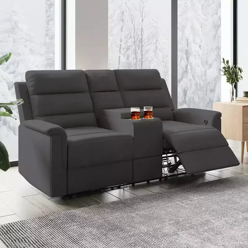 Canapé inclinable Mjkone à deux places avec espace de rangement et porte-gobelets Canapé inclinable en tissu technique avec dossier et repose-pieds réglables