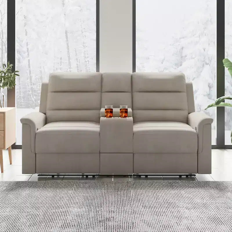 Canapé inclinable Mjkone à deux places avec espace de rangement et porte-gobelets Canapé inclinable en tissu technique avec dossier et repose-pieds réglables