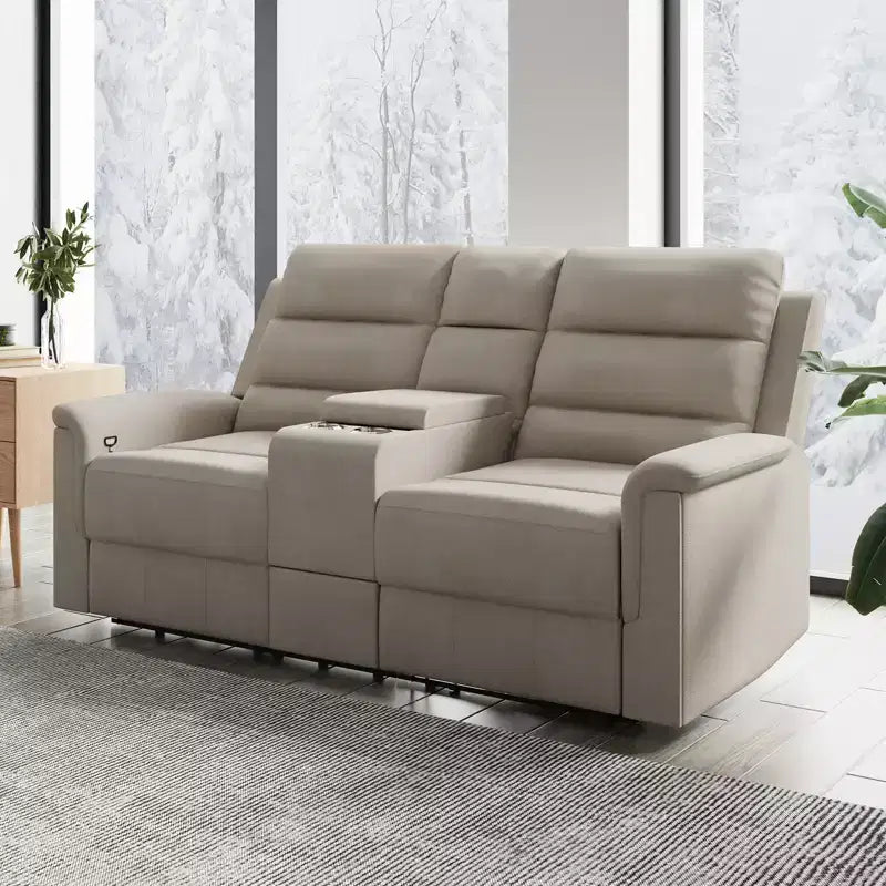 Canapé inclinable Mjkone à deux places avec espace de rangement et porte-gobelets Canapé inclinable en tissu technique avec dossier et repose-pieds réglables