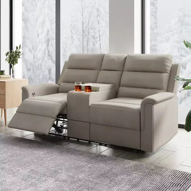 Canapé inclinable Mjkone à deux places avec espace de rangement et porte-gobelets Canapé inclinable en tissu technique avec dossier et repose-pieds réglables