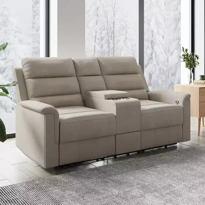Canapé inclinable Mjkone à deux places avec espace de rangement et porte-gobelets Canapé inclinable en tissu technique avec dossier et repose-pieds réglables
