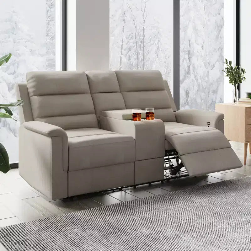 Canapé inclinable Mjkone à deux places avec espace de rangement et porte-gobelets Canapé inclinable en tissu technique avec dossier et repose-pieds réglables