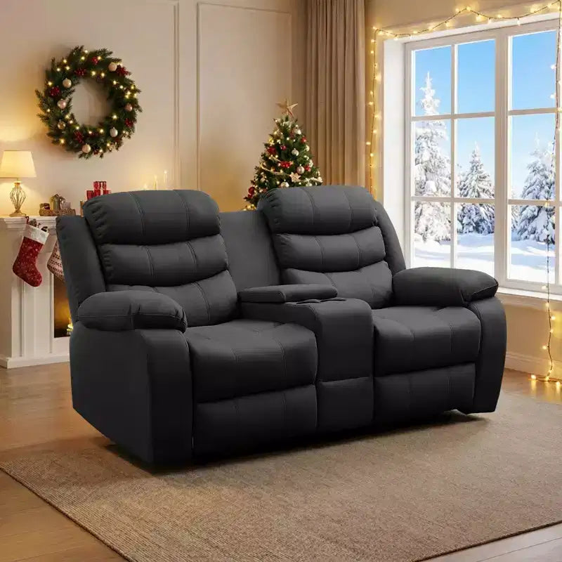 Canapé inclinable Mjkone à deux places avec espace de rangement et porte-gobelets Canapé inclinable en tissu technique avec dossier et repose-pieds réglables