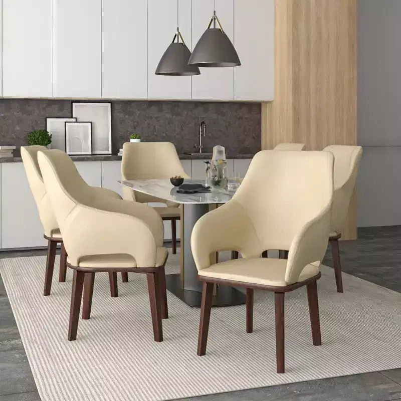 Lot de 2 chaises de salle à manger en cuir Vivara Collection, avec base en bois d'hévéa et assise et dossier rembourrés, chaises d'appoint modernes pour salles à manger