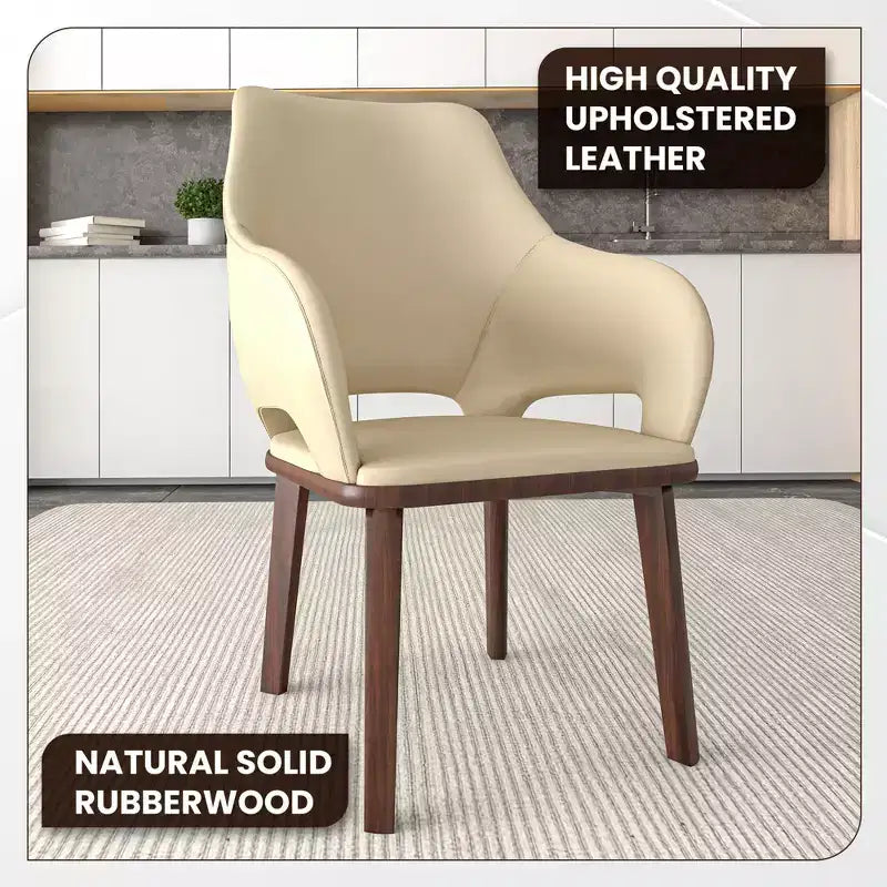 Lot de 2 chaises de salle à manger en cuir Vivara Collection, avec base en bois d'hévéa et assise et dossier rembourrés, chaises d'appoint modernes pour salles à manger