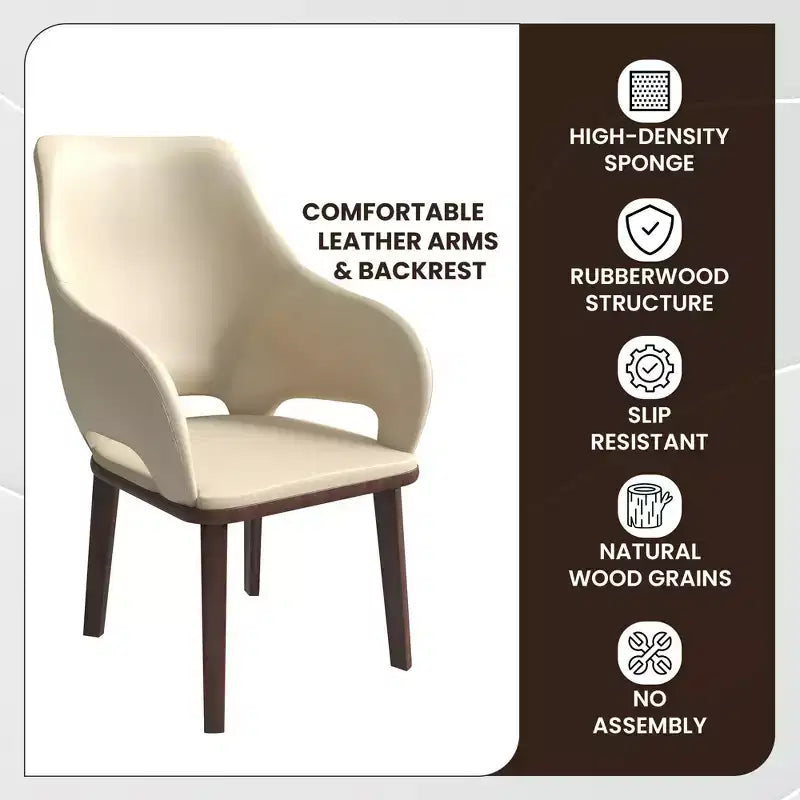 Lot de 2 chaises de salle à manger en cuir Vivara Collection, avec base en bois d'hévéa et assise et dossier rembourrés, chaises d'appoint modernes pour salles à manger
