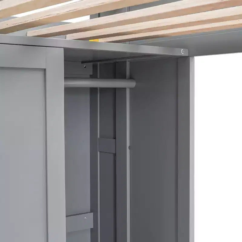 Lit mezzanine en bois Whisen 77.16''L x 48.5''W, taille double, avec plusieurs étagères de rangement et une armoire, grand espace de rangement