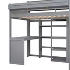 Lit mezzanine en bois Whisen 77.16''L x 48.5''W, taille double, avec plusieurs étagères de rangement et une armoire, grand espace de rangement
