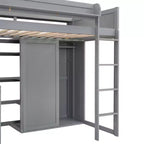 Lit mezzanine en bois Whisen 77.16''L x 48.5''W, taille double, avec plusieurs étagères de rangement et une armoire, grand espace de rangement
