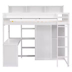 Lit mezzanine en bois Whisen 77.16''L x 48.5''W, taille double, avec plusieurs étagères de rangement et une armoire, grand espace de rangement