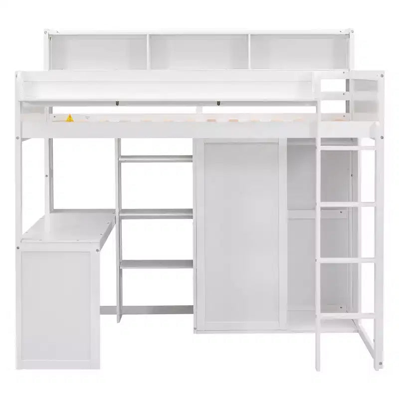 Lit mezzanine en bois Whisen 77.16''L x 48.5''W, taille double, avec plusieurs étagères de rangement et une armoire, grand espace de rangement