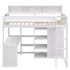 Lit mezzanine en bois Whisen 77.16''L x 48.5''W, taille double, avec plusieurs étagères de rangement et une armoire, grand espace de rangement