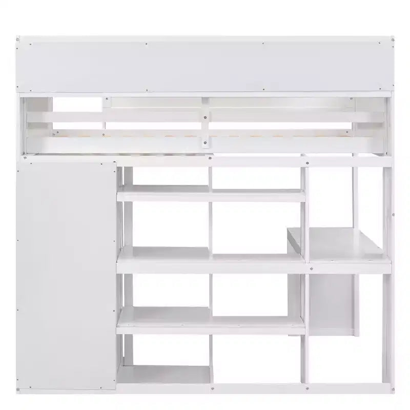 Lit mezzanine en bois Whisen 77.16''L x 48.5''W, taille double, avec plusieurs étagères de rangement et une armoire, grand espace de rangement
