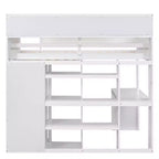 Lit mezzanine en bois Whisen 77.16''L x 48.5''W, taille double, avec plusieurs étagères de rangement et une armoire, grand espace de rangement