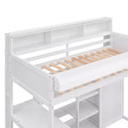 Lit mezzanine en bois Whisen 77.16''L x 48.5''W, taille double, avec plusieurs étagères de rangement et une armoire, grand espace de rangement