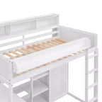 Lit mezzanine en bois Whisen 77.16''L x 48.5''W, taille double, avec plusieurs étagères de rangement et une armoire, grand espace de rangement