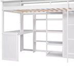 Lit mezzanine en bois Whisen 77.16''L x 48.5''W, taille double, avec plusieurs étagères de rangement et une armoire, grand espace de rangement