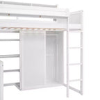 Lit mezzanine en bois Whisen 77.16''L x 48.5''W, taille double, avec plusieurs étagères de rangement et une armoire, grand espace de rangement