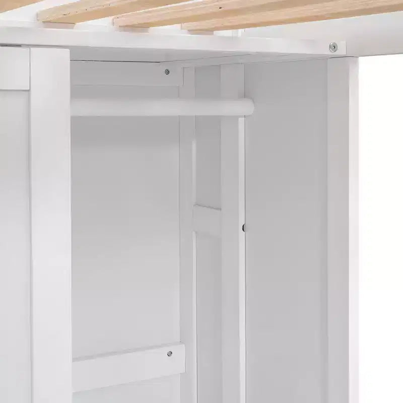 Lit mezzanine en bois Whisen 77.16''L x 48.5''W, taille double, avec plusieurs étagères de rangement et une armoire, grand espace de rangement