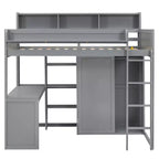 Lit mezzanine en bois Whisen 77.16''L x 48.5''W, taille double, avec plusieurs étagères de rangement et une armoire, grand espace de rangement