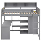 Lit mezzanine en bois Whisen 77.16''L x 48.5''W, taille double, avec plusieurs étagères de rangement et une armoire, grand espace de rangement