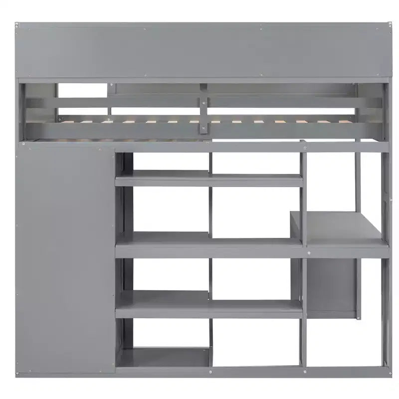 Lit mezzanine en bois Whisen 77.16''L x 48.5''W, taille double, avec plusieurs étagères de rangement et une armoire, grand espace de rangement