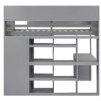 Lit mezzanine en bois Whisen 77.16''L x 48.5''W, taille double, avec plusieurs étagères de rangement et une armoire, grand espace de rangement