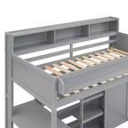 Lit mezzanine en bois Whisen 77.16''L x 48.5''W, taille double, avec plusieurs étagères de rangement et une armoire, grand espace de rangement