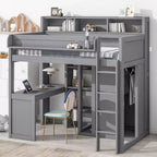 Whisen 77.16''L x 48.5''W Wood Twin Size Loft bed with Multiple Storage Shelves and Wardrobe, Ample Storage Space