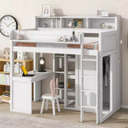 Lit mezzanine en bois Whisen 77.16''L x 48.5''W, taille double, avec plusieurs étagères de rangement et une armoire, grand espace de rangement