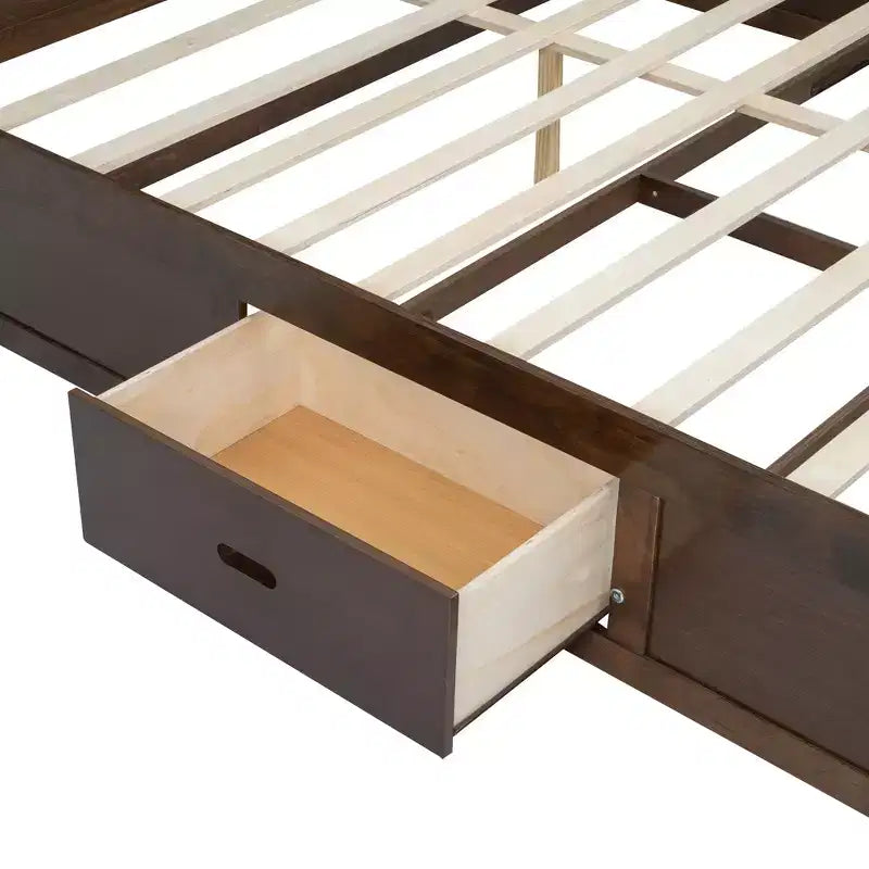 Lit plateforme en bois King Size Whisen avec tête de lit multi-rangements, port USB et tiroirs