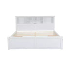 Lit plateforme en bois King Size Whisen avec tête de lit multi-rangements, port USB et tiroirs
