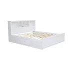 Lit plateforme en bois King Size Whisen avec tête de lit multi-rangements, port USB et tiroirs