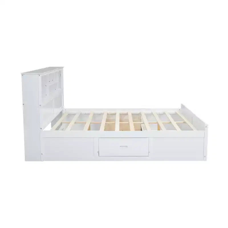 Lit plateforme en bois King Size Whisen avec tête de lit multi-rangements, port USB et tiroirs