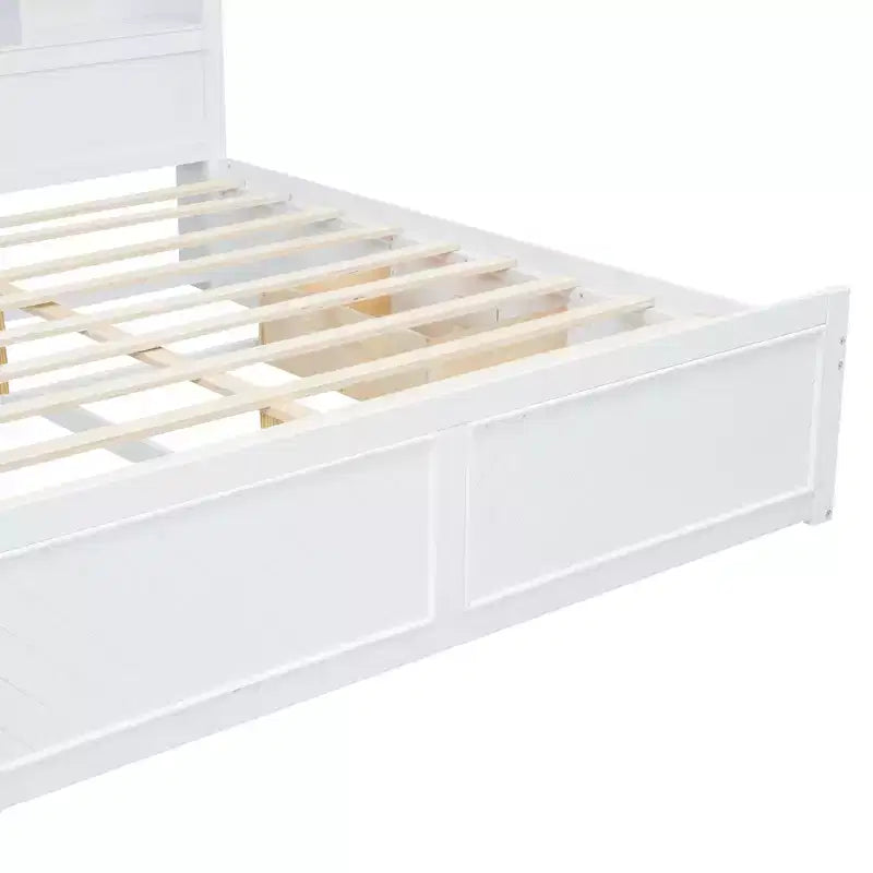 Lit plateforme en bois King Size Whisen avec tête de lit multi-rangements, port USB et tiroirs