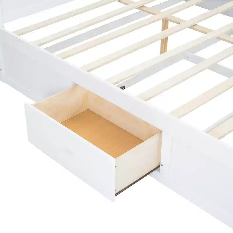 Lit plateforme en bois King Size Whisen avec tête de lit multi-rangements, port USB et tiroirs