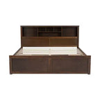 Lit plateforme en bois King Size Whisen avec tête de lit multi-rangements, port USB et tiroirs